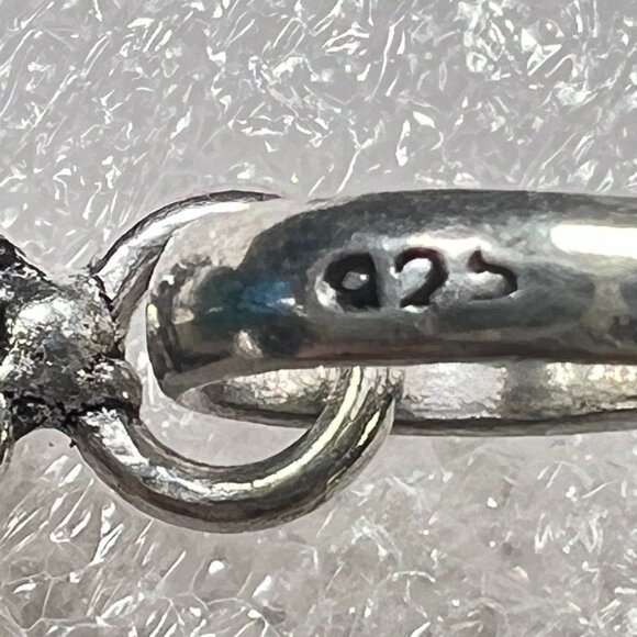 Vtg Green Onyx 925 Silver Pendant Silver-tone Textured Choker Torque Necklace - Picture 8 of 8